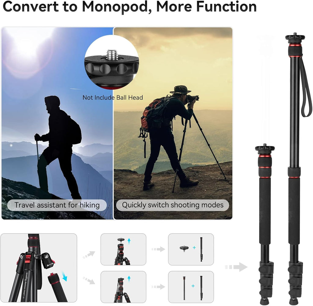 T-10 68" Foldable Aluminum Camera Tripod/Monopod | Max. Payload 33lb, Height Adjustable from 19.7" to 67.7", Works
