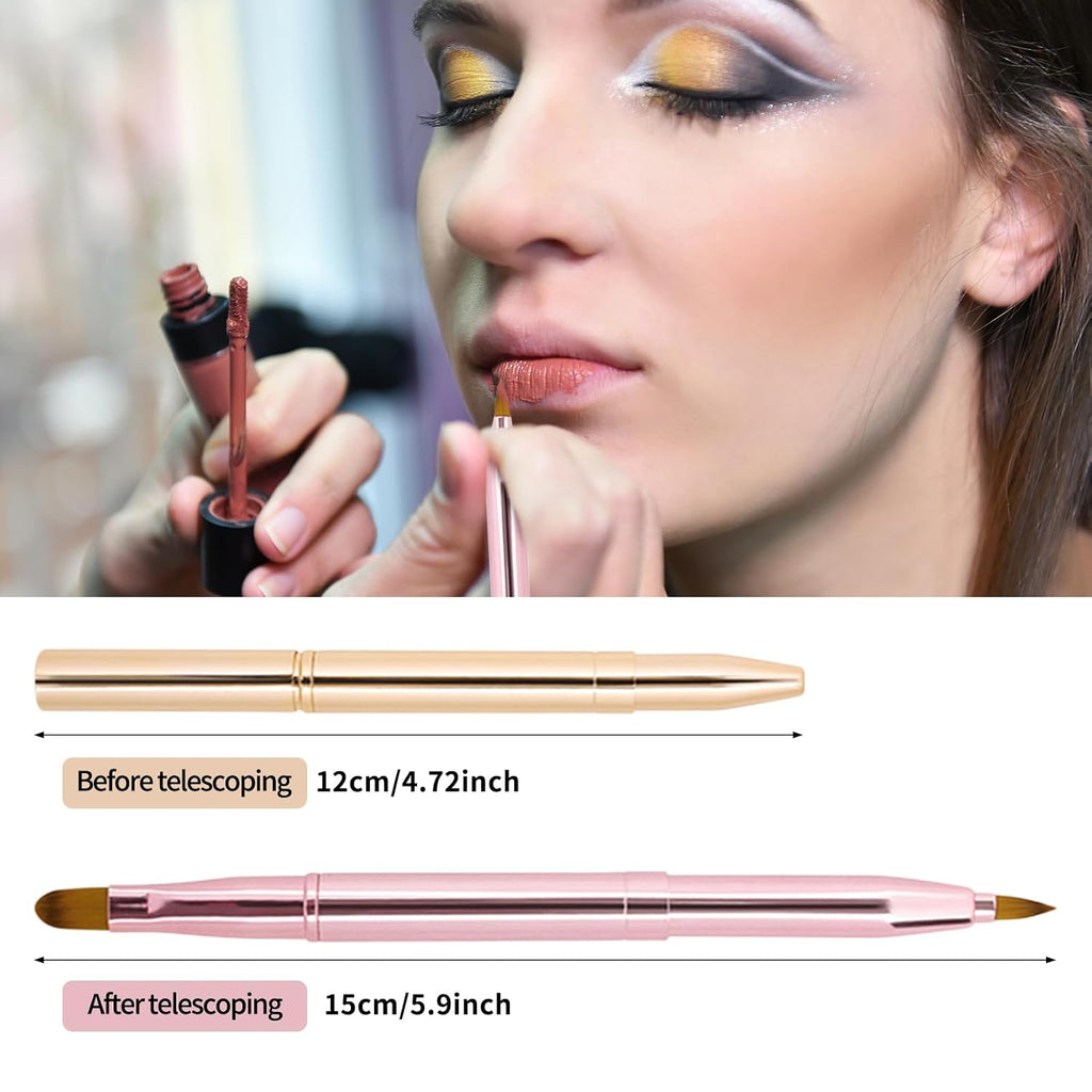 2 Pack Lip Brush for Lipstick, Retractable Lip Brushes, Dual-ended Makeup Brush for Lipstick Lip Gloss, Include Lid