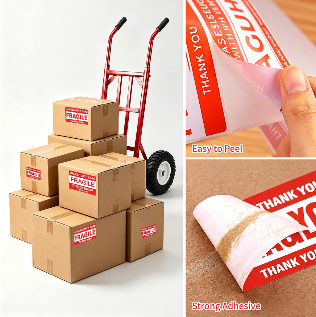 Fragile Stickers 3" x 5", Handle with Care Labels, Permanent Adhesive Small Shipping Stickers for Mailing, Packing