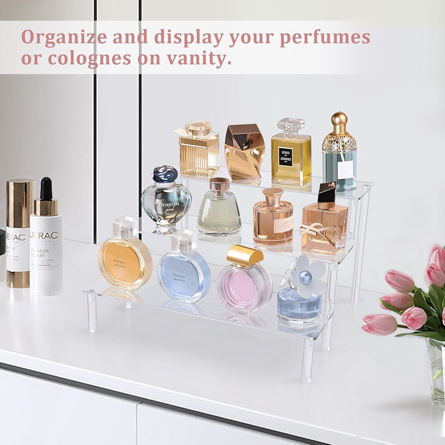 Acrylic Display Riser, Clear Perfume Organizer, 3 Tier Cupcake Stand | Acrylic Shelves for Amiibo Funko POP Figures