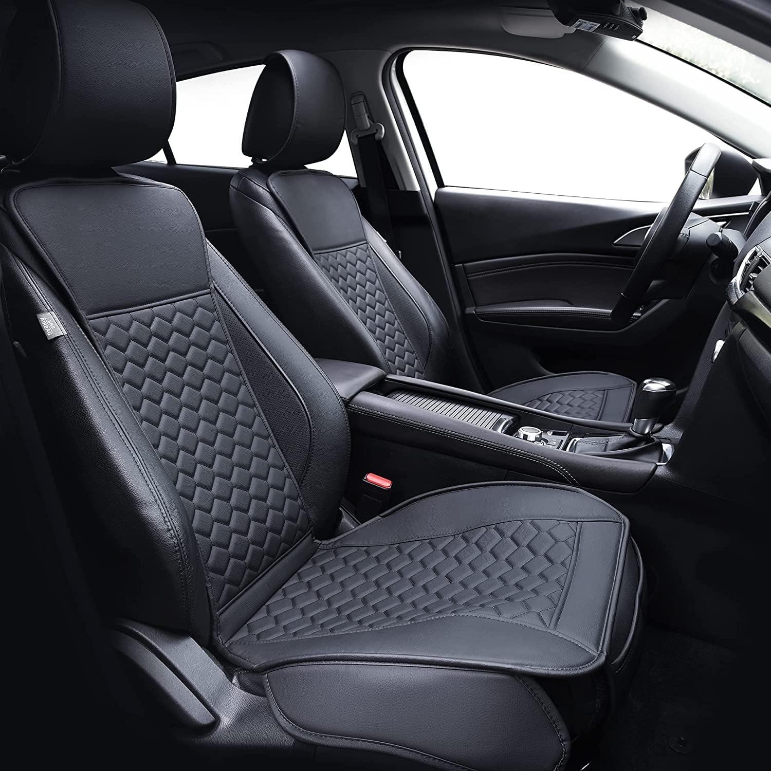 2PCs Front Car Seat Covers Leather Water Proof Seat Protector Universal fit for Most Cars SUVs and Trucks Black
