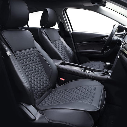 2PCs Front Car Seat Covers Leather Water Proof Seat Protector Universal fit for Most Cars SUVs and Trucks Black