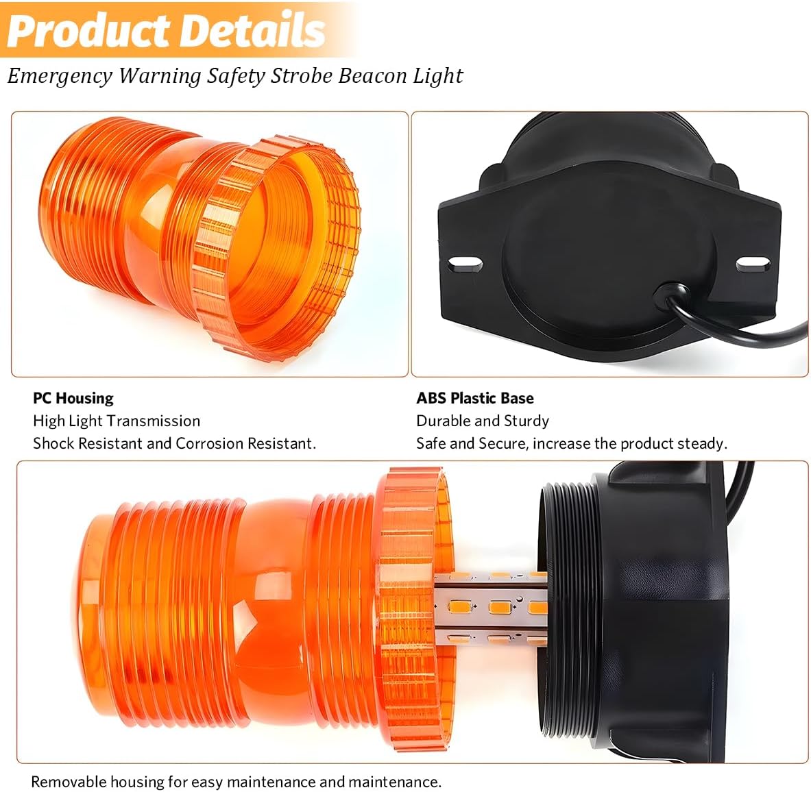 Car Amber LED Strobe Lights, Magnetic Vehicle Safety Warning Emergency Flashing Beacon Lights, Automitive Roof Top