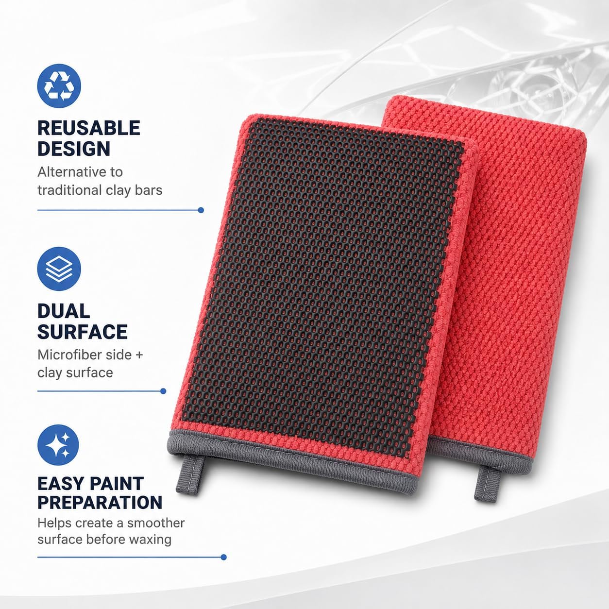 2 Pack Clay Bar Mitt for Car Detailing, Medium Grade Auto Magic Clay Towel, Scratch-Free and Paint Safe, for Cleaning