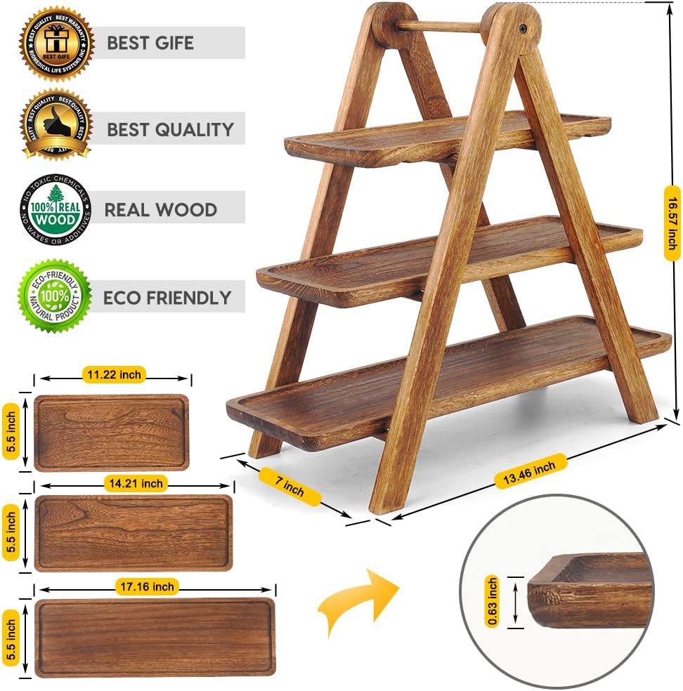 Extra Large Wood 3 Tier Serving Tray Three Tiered Cupcake Stand