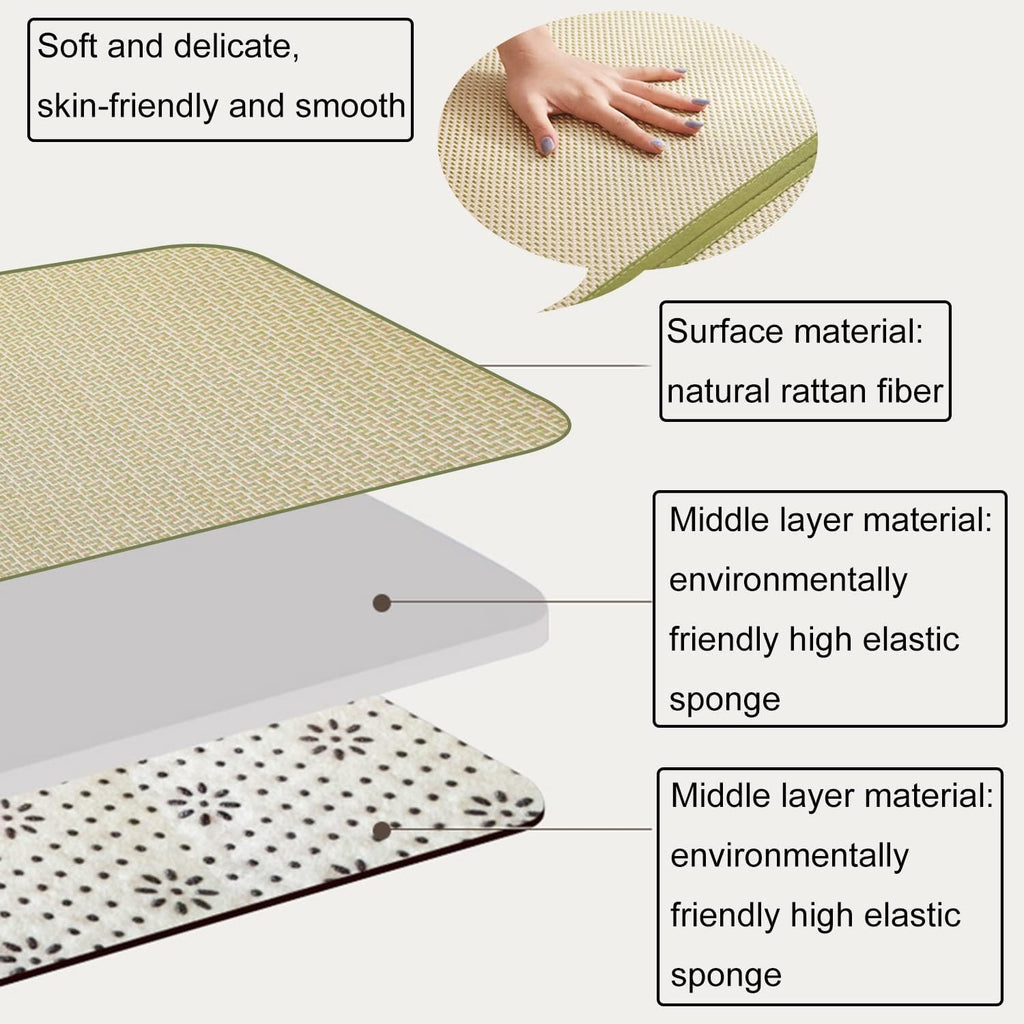 Large Japanese Tatami Mat 71x 71in Large Summer Breathable Sleeping Mat Foldable Rattan Floor Mat Non-Slip Memory
