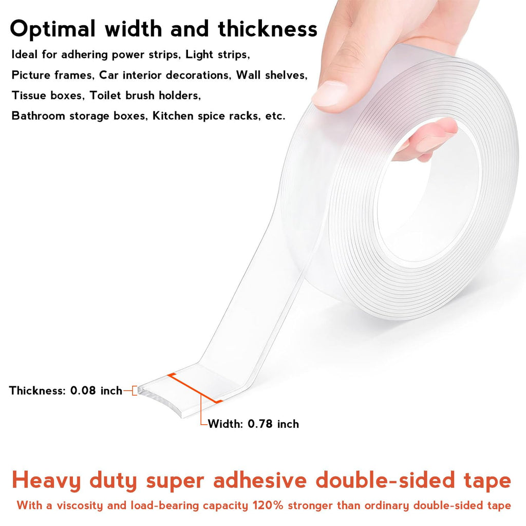 Heavy-Duty Double Sided Nano Tape, Reusable, No Marks, 10ft