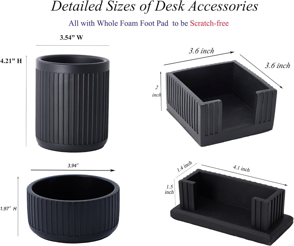 Set of 4 - Concrete Desk Accessories For Modern, Industrial, Minimalist Office Decor- Aesthetic Desk Organizers