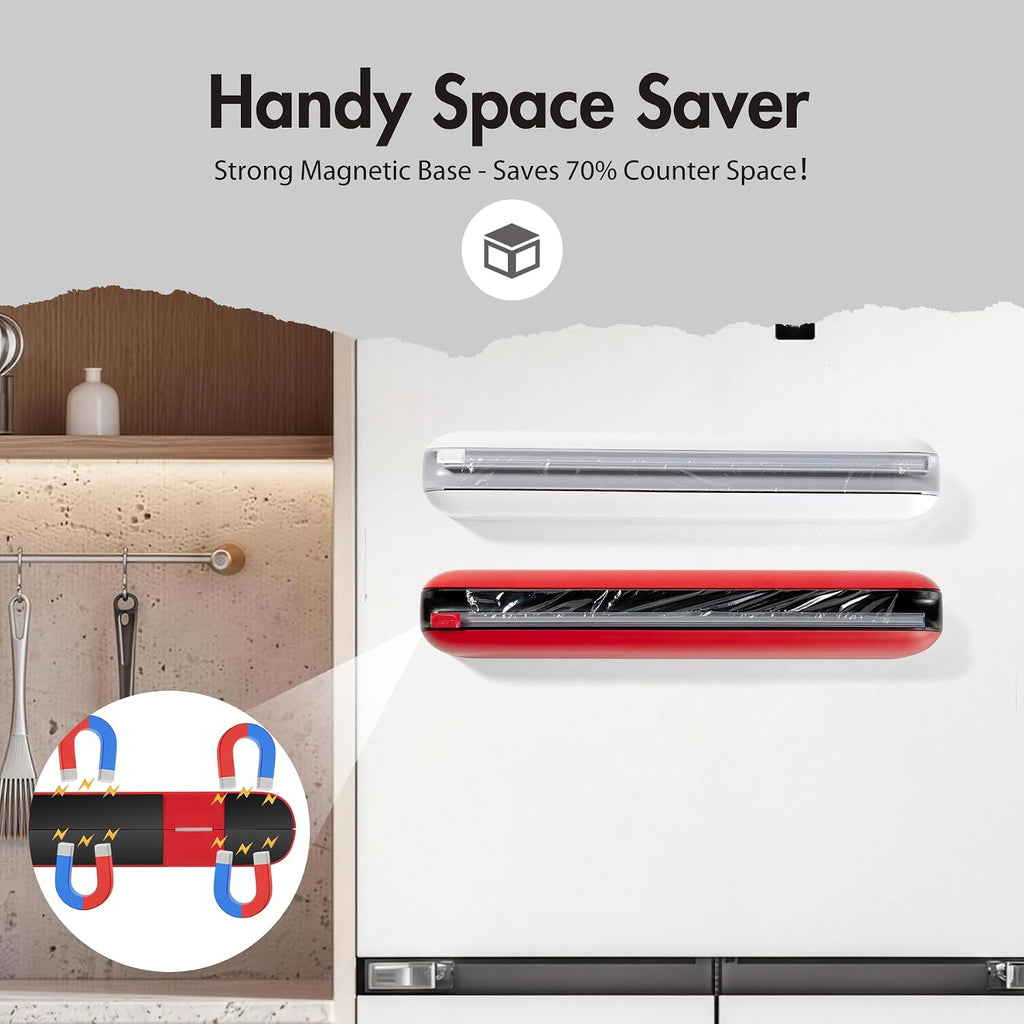 Aluminum Foil & Plastic Wrap Dispenser with Cutter - Easy One-Hand Operation, Space-Saving Kitchen Organizer for