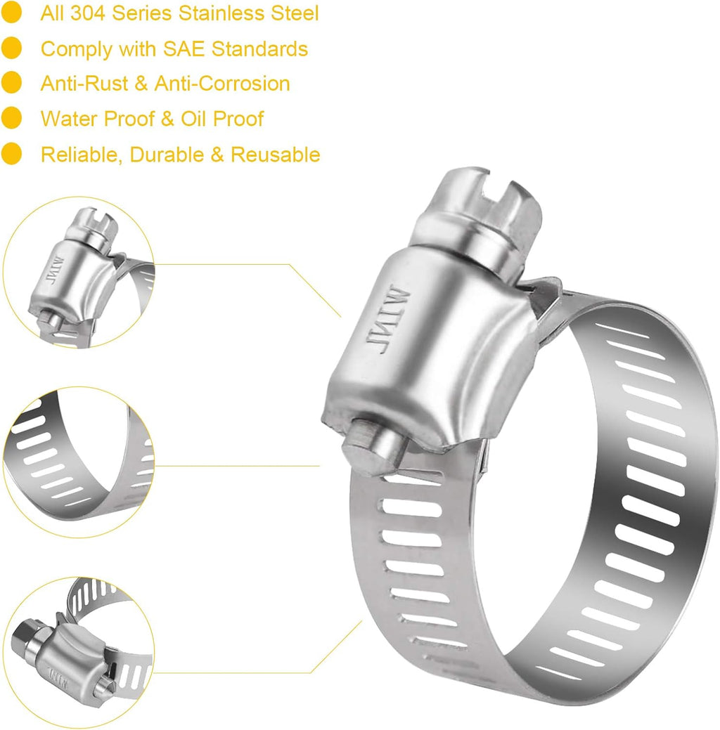 Stainless Steel Hose Clamps - 16 Pack Worm Gear Drive Hose Clamps SAE 10 Clamping Range of 1/2'' to 1-1/16''