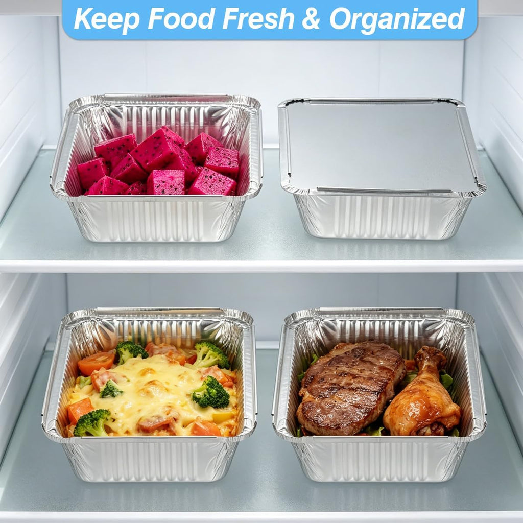 50 Pack Aluminum Pans with Lids(8.5"×6") - 2.25lb