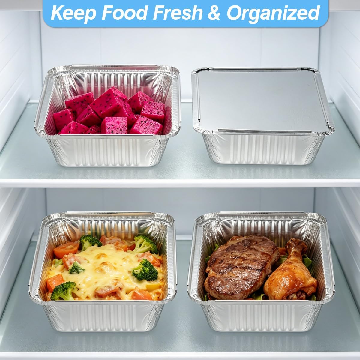 50 Pack Aluminum Pans with Lids(8.5"×6") - 2.25lb