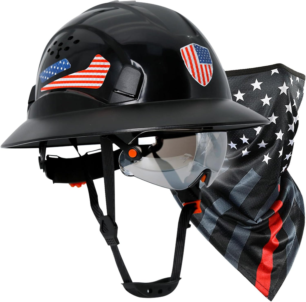 Full Brim Hard Hats Construction OSHA Approved with Visor-Construction Worker Helmet with Neck Gaiter with Ear