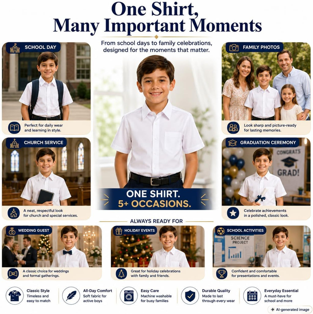 Formal Boys Dress Shirt: Cotton School Uniform 2 Pack White Size 5 | Button Down Short Sleeve Tops - Chest Pocket