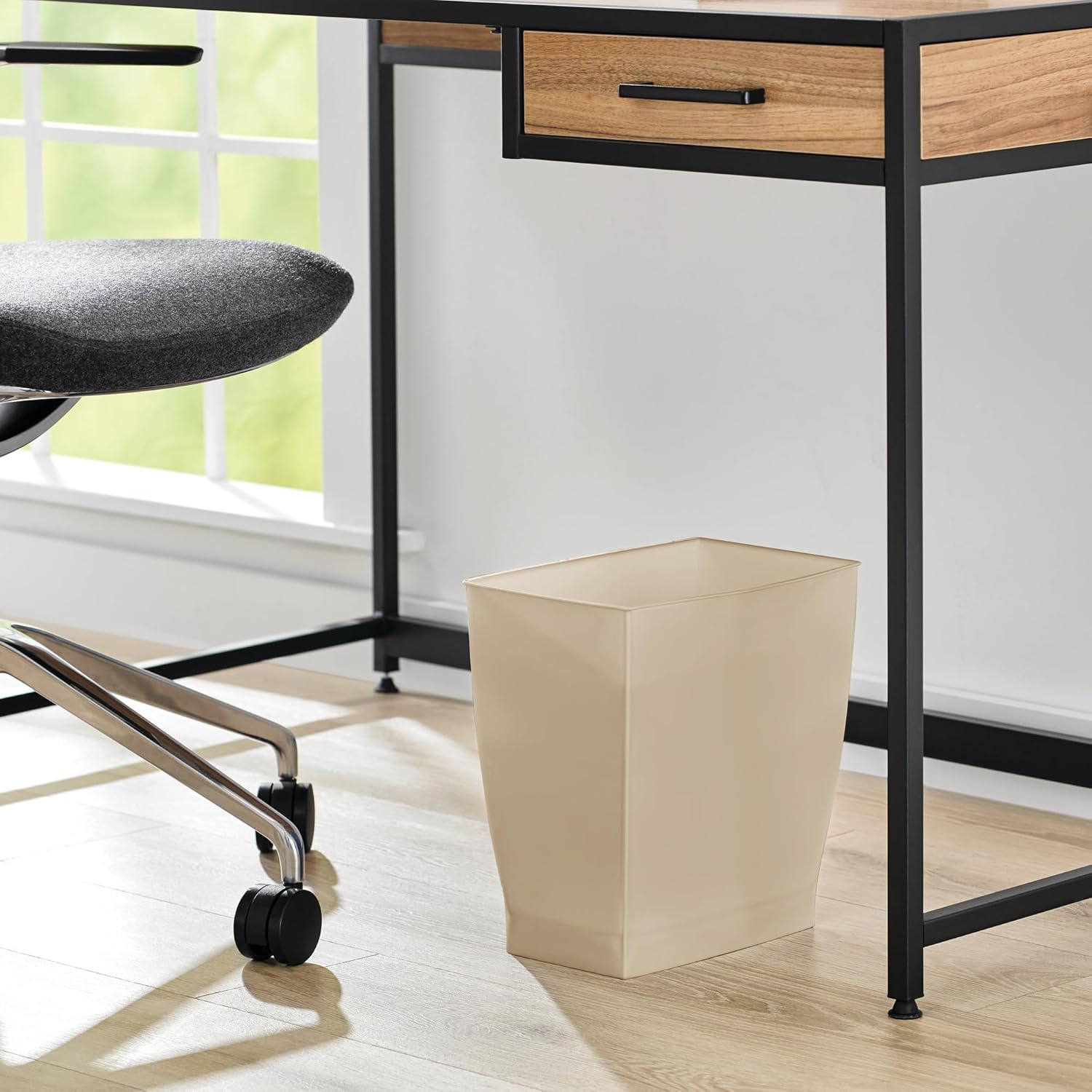 Small Plastic Bathroom Trash Can, Brown | Slim Rectangle