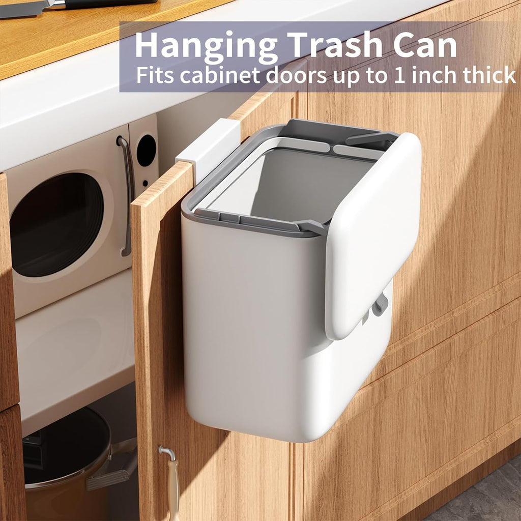 Compost Bin Kitchen for Countertop or Under Sink, 2.6 Gallon Hanging Small Trash Can with Lid, Garbage Can for