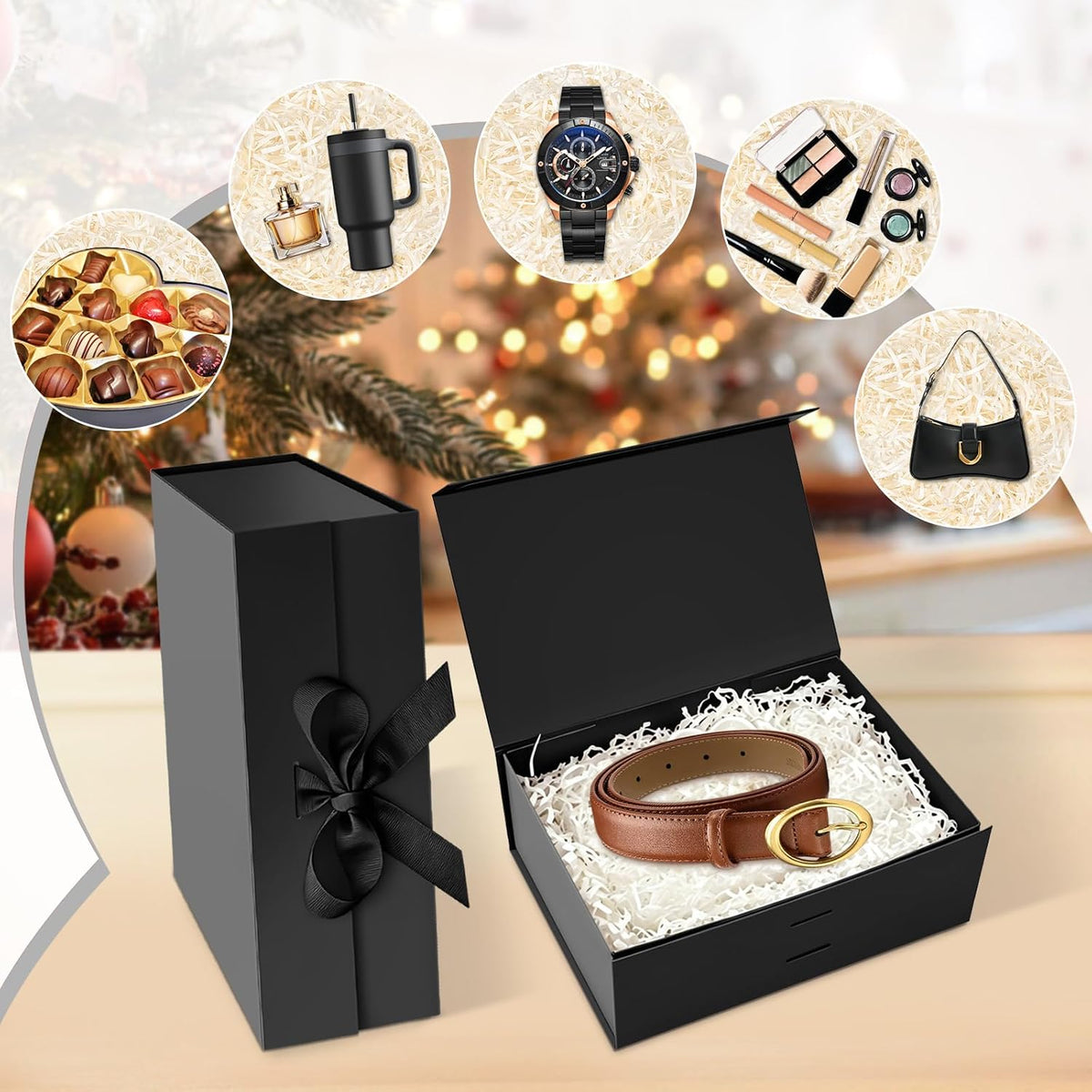 Black Magnetic Gift Box for Men Medium Gift Boxes with Lids for Birthday