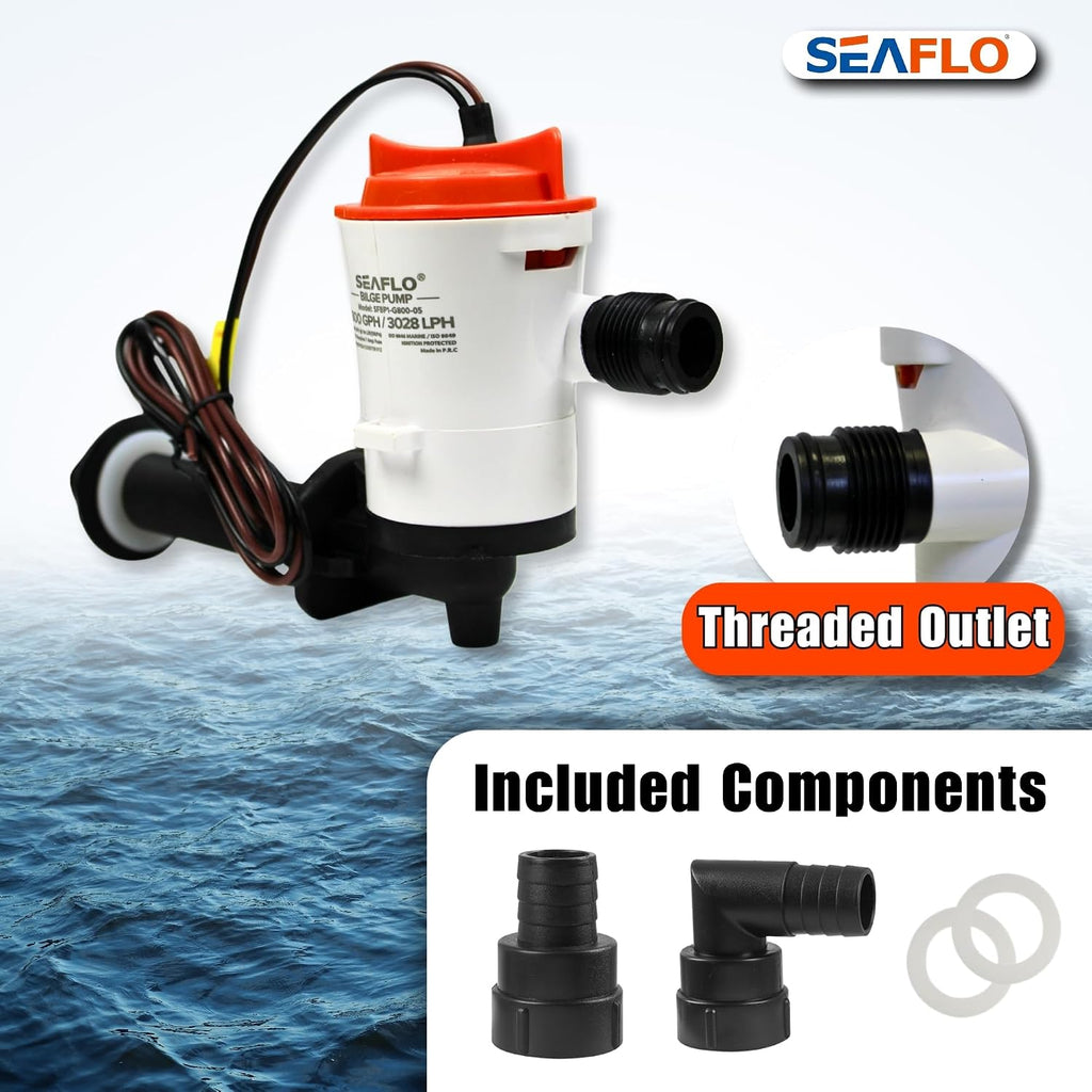 SEAFLO 90 Degree 800GPH 12V 4.0A Livewell Pumps Submersible Baitwell Pump for Bait Tanks