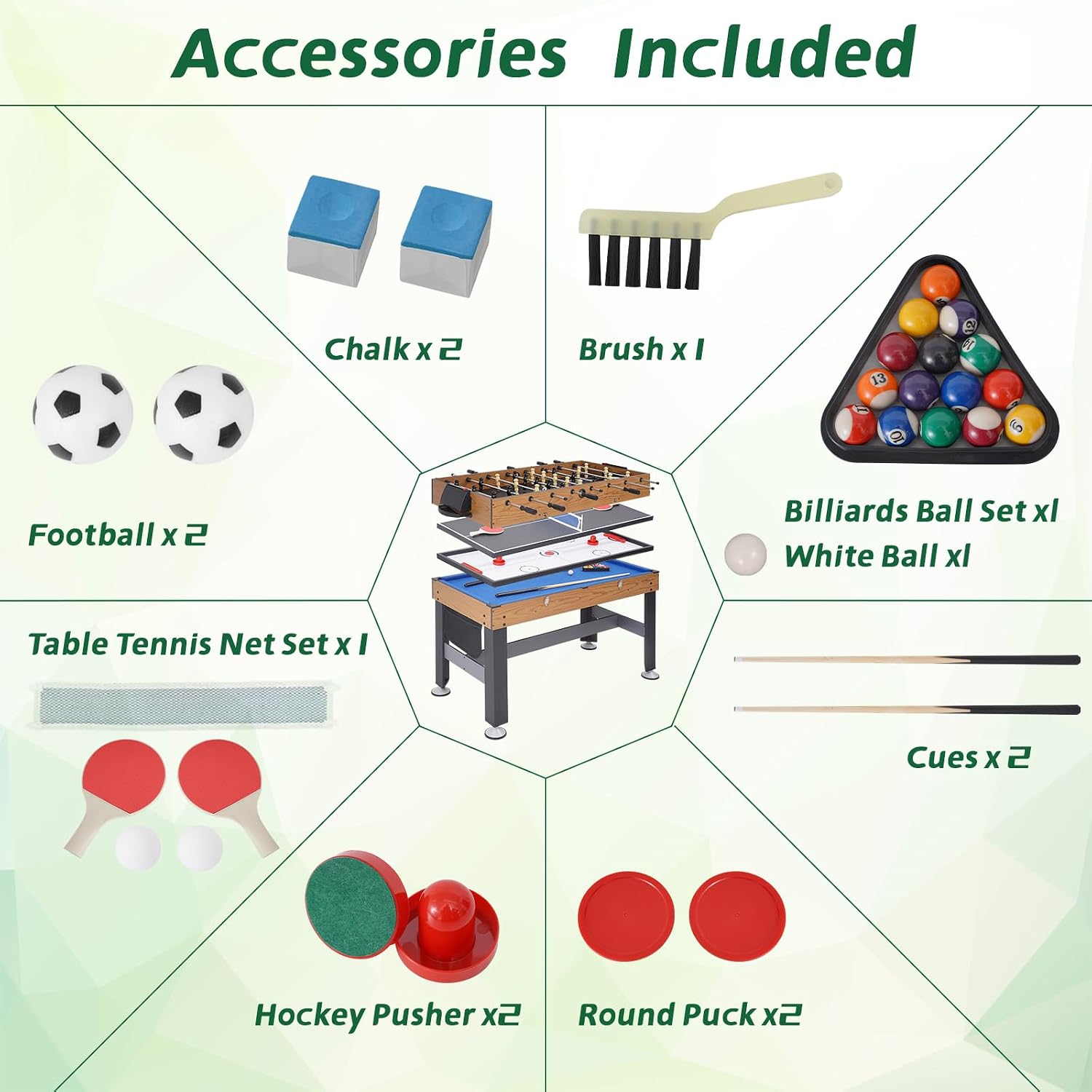 54inch 4-in-1 Multi Game Table Set for Home, Game Room | Combination Game Table w/Billiards, Hockey, Foosball, and