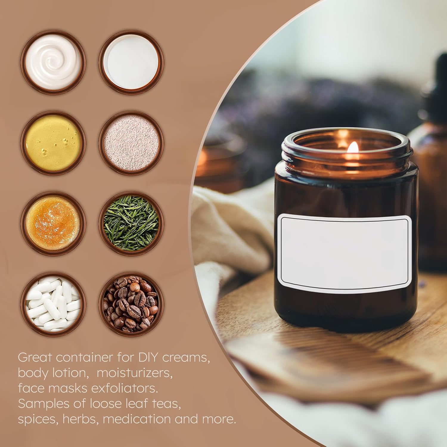 8oz Glass Jars with Lids, 30 Pcs Amber Candle Jars for Making Candles | Empty Airtight Round Cosmetic Containers with