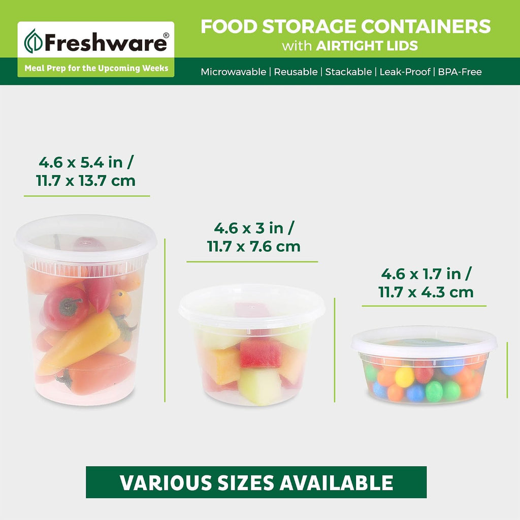 Food Storage Containers with Lids [60 Pack 8, 16, 32 oz, 20 sets each size] Plastic Deli Containers, Meal Prep