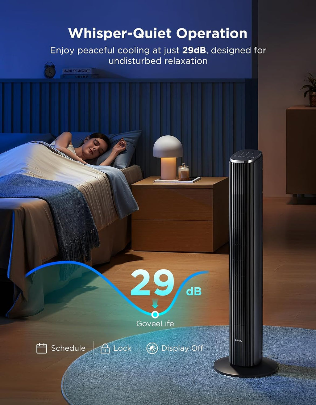 36 in. Black Tower Fan for Bedroom, 5 Modes 8 Speeds up to 25ft/s | Smart Floor Fan with App/Voice Control, Temp