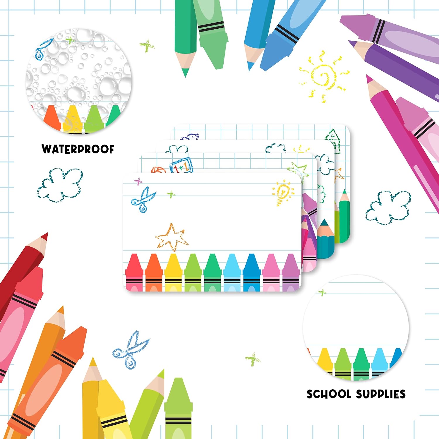 Colorful Crayon Name Tag Stickers 80pcs Kids Labels | Sticker labels to write on for notebooks, school supplies, name