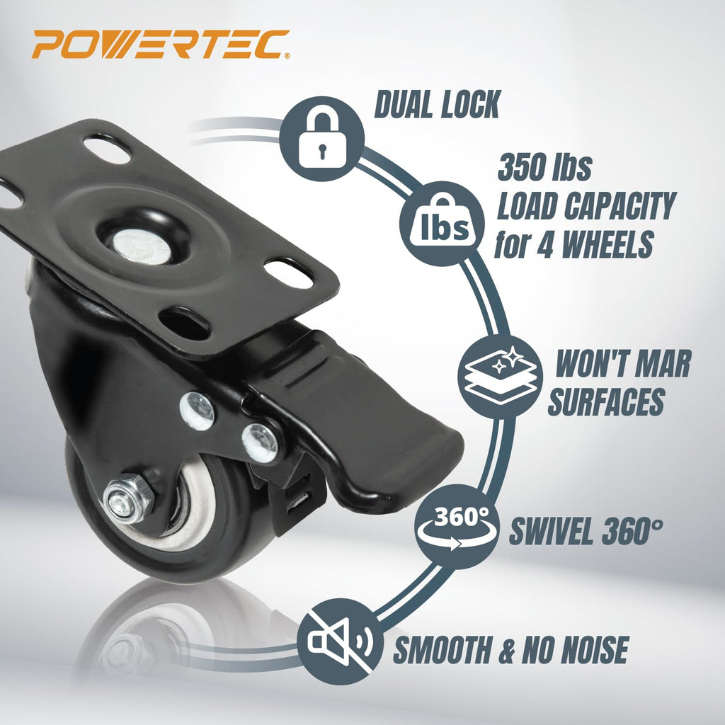 2" Caster Wheels Set of 4-2 Casters W/Dual Locking Break - Heavy Duty 350 lbs Capacity, 360° Swivel, Plate Mounted