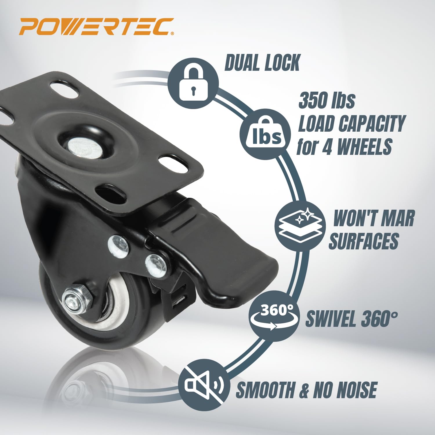 2" Caster Wheels Set of 4-2 Casters W/Dual Locking Break - Heavy Duty 350 lbs Capacity, 360° Swivel, Plate Mounted