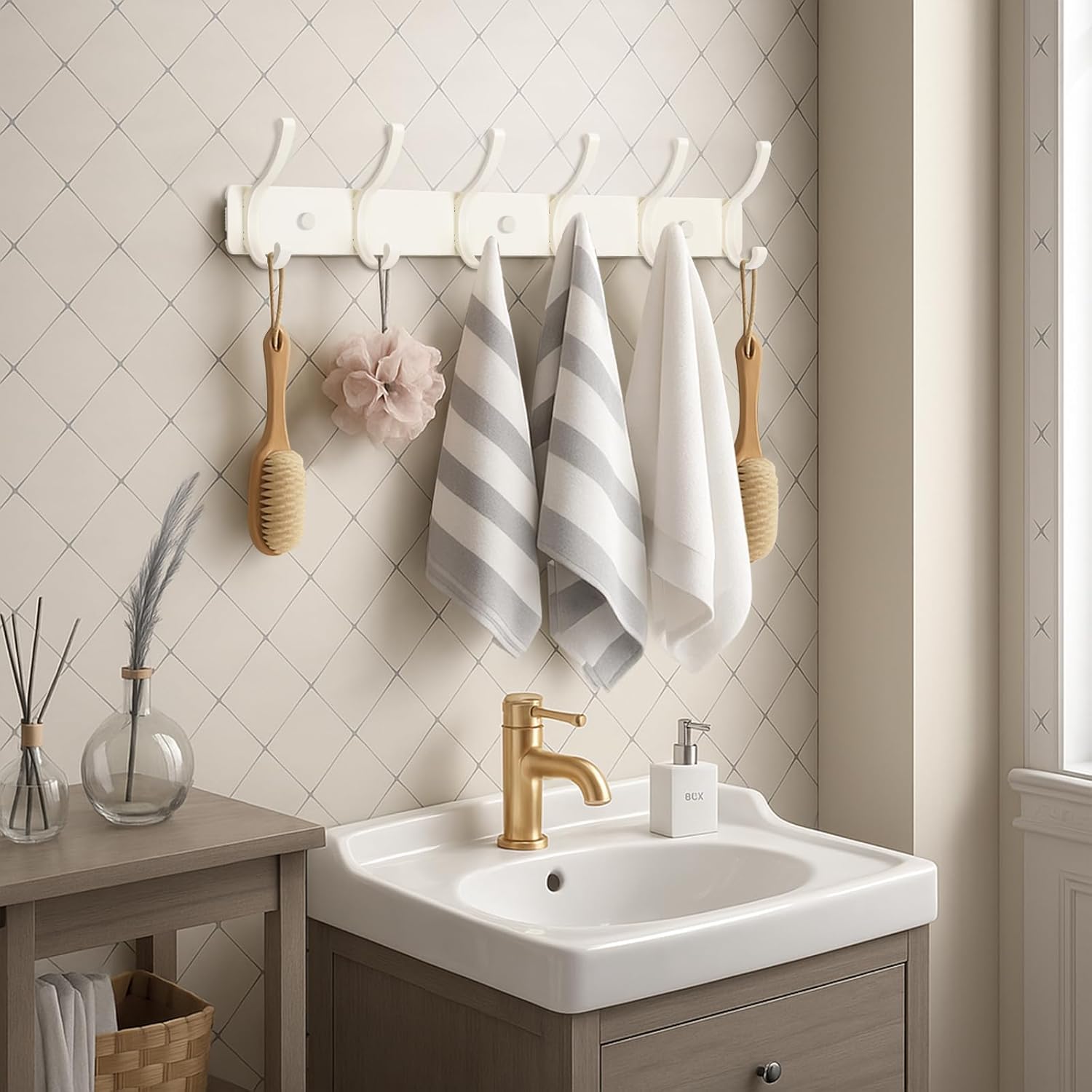 Coat Rack Wall Mount, 2 Pack Coat Hooks Hanger Wall Double Hook Rack Rail Towel Hat Rack Entryway Bathroom Hanger