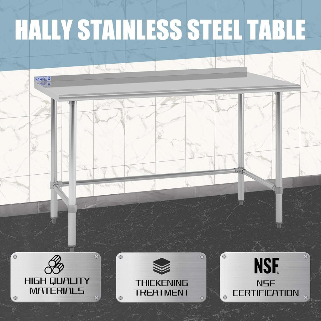 Hally Open Base Stainless Steel Table 24"x60" Prep&Work Tables Backsplash