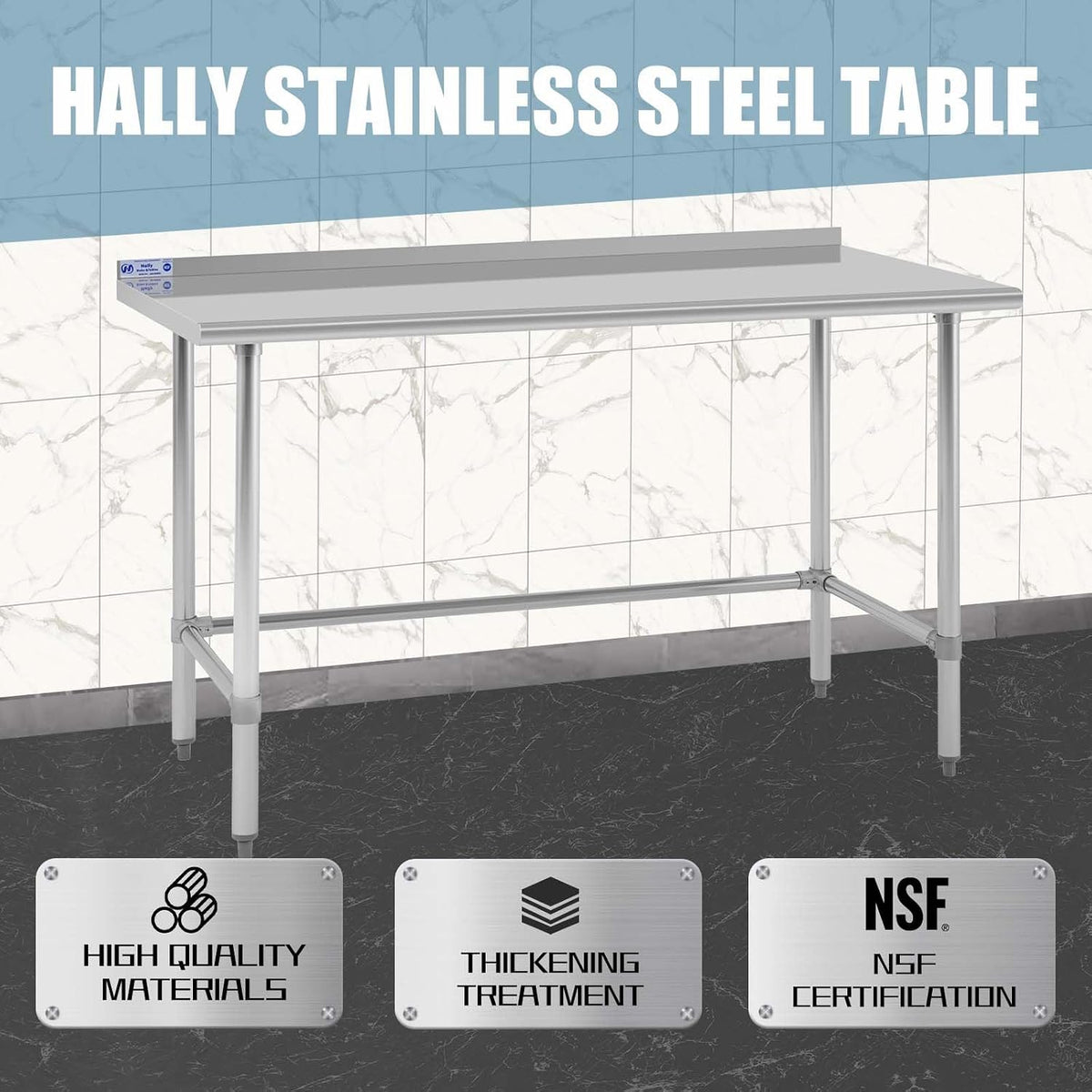 Hally Open Base Stainless Steel Table 24"x60" Prep&Work Tables Backsplash