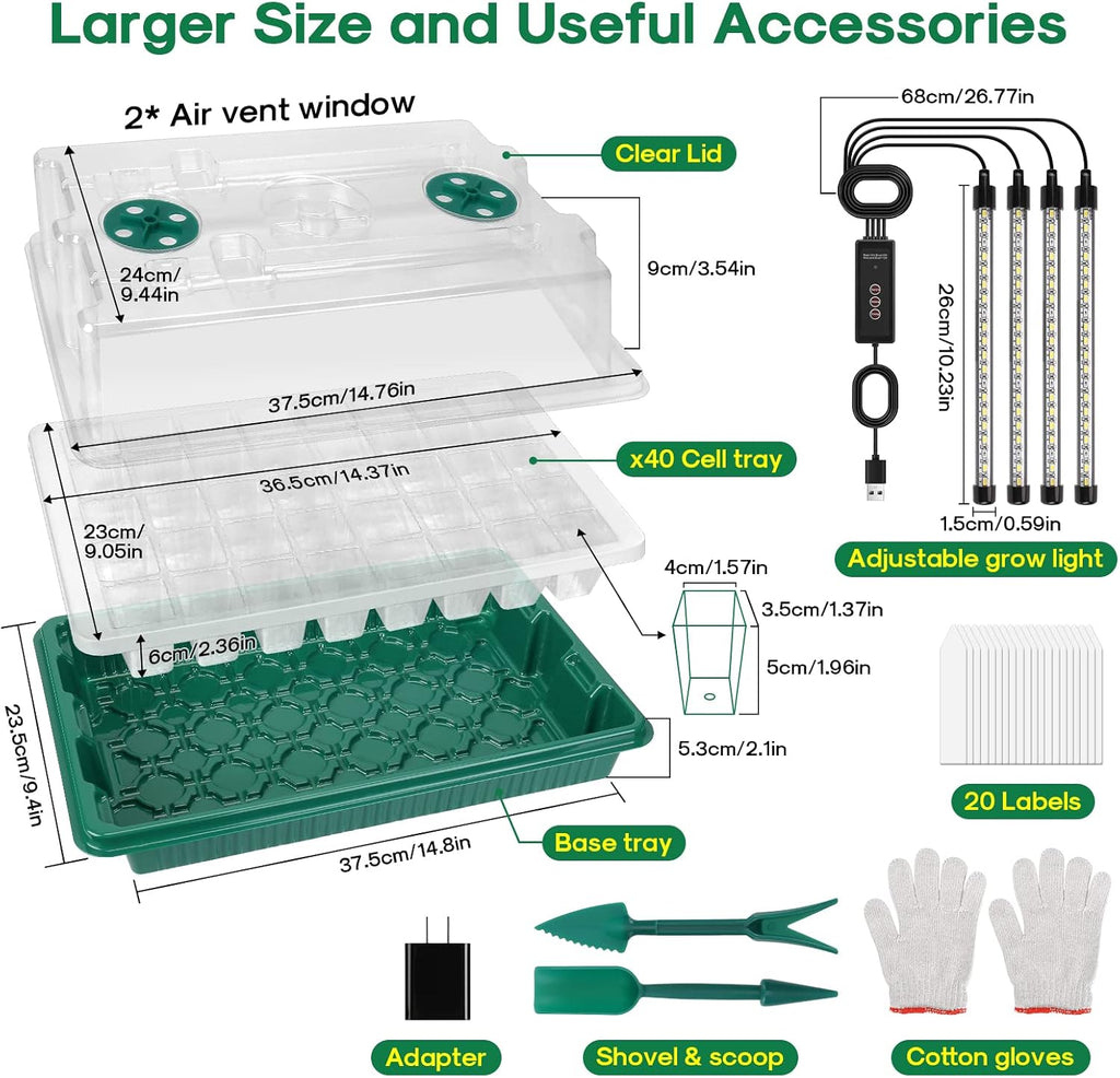 Seed Starter Tray with Grow Light,2 Pack 80 Cells Seedling Tray Kit with Humidity Dome/Indoor Plant Starter Kit