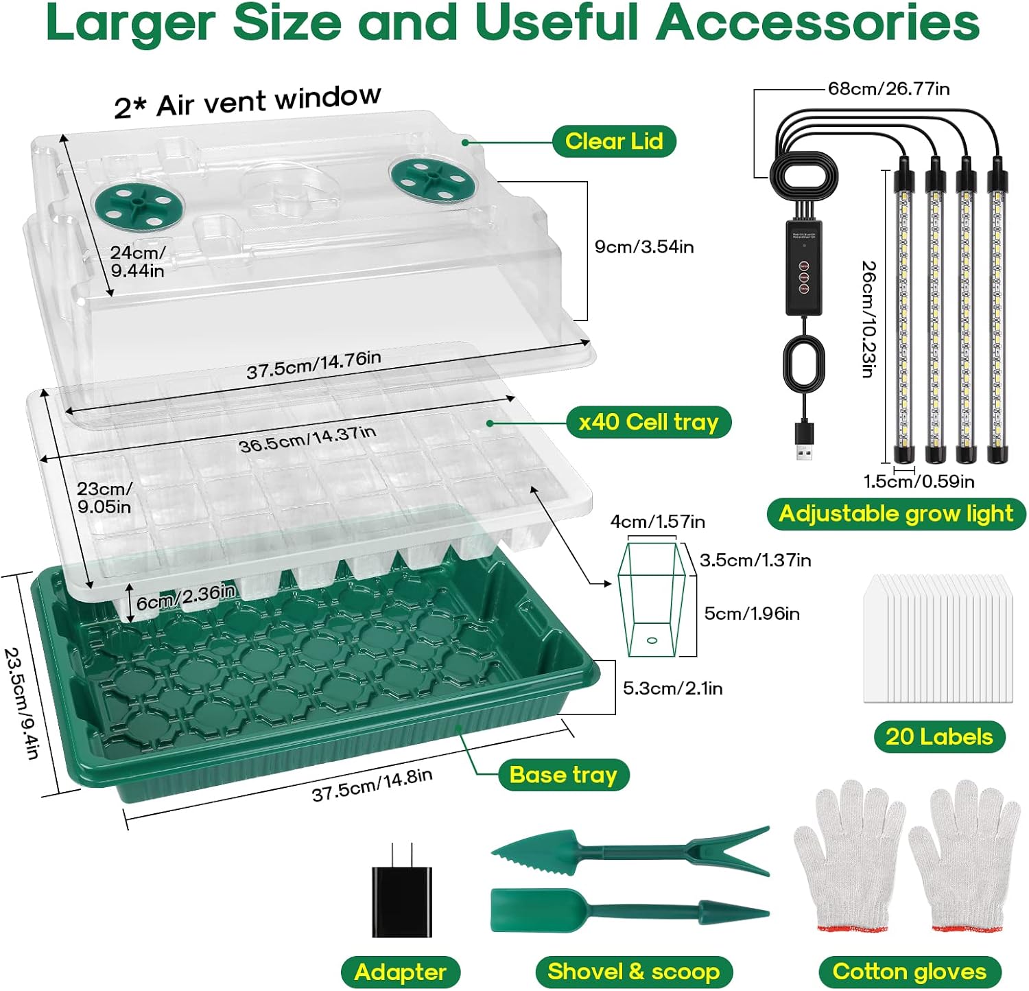 Seed Starter Tray with Grow Light,2 Pack 80 Cells Seedling Tray Kit with Humidity Dome/Indoor Plant Starter Kit