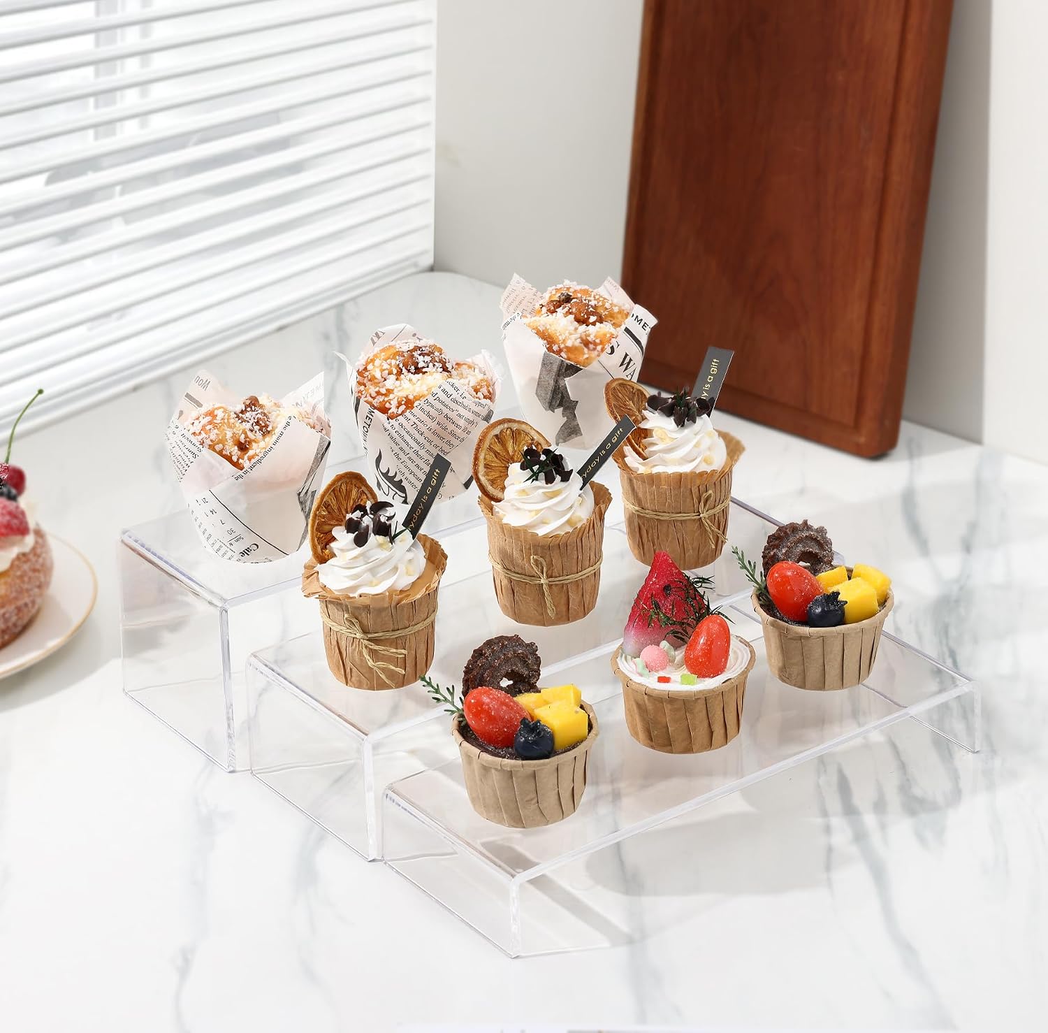 Large Acrylic Display Risers, 2 Sets(11.2”L~11.6”L~12”L) Clear Rectangular Showcase Collectibles Display Shelf