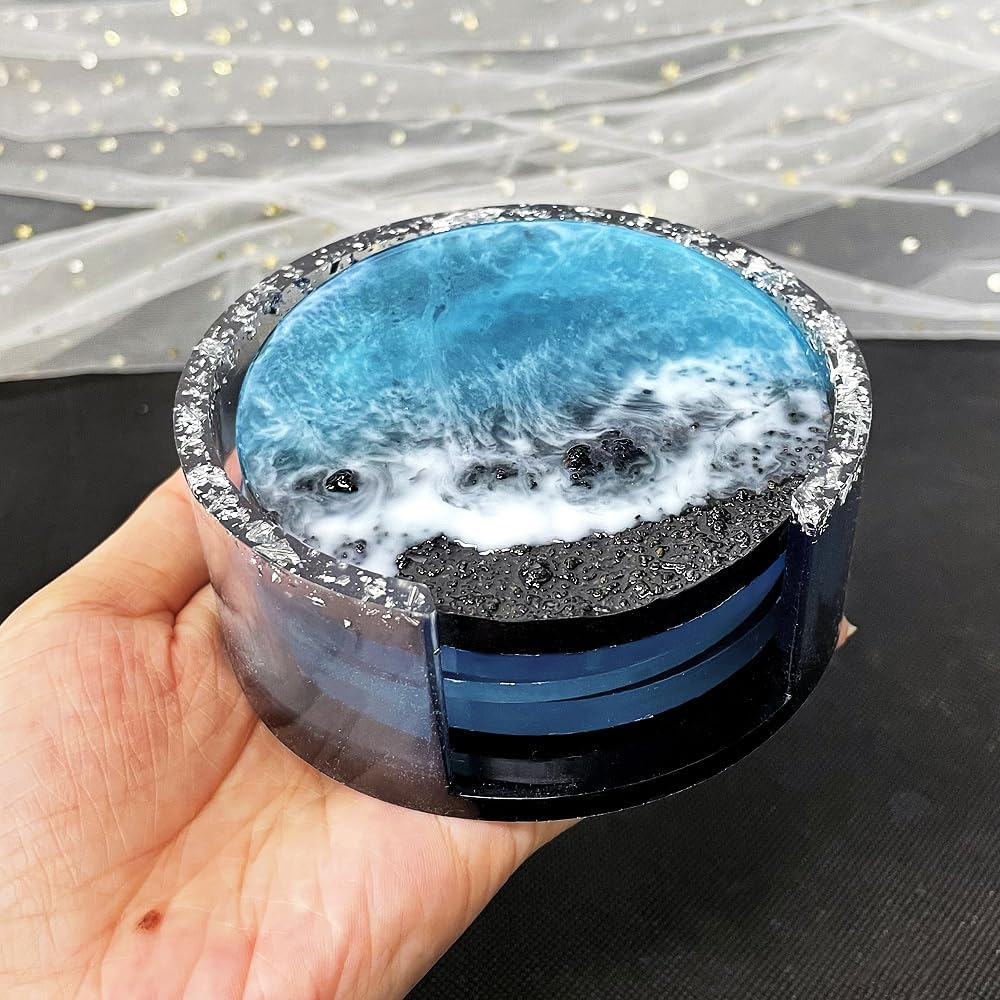 Set of 3 Thick Square Octagon Round Coaster Molds with Matching Holder Mold, Shiny Coaster Silicone Molds for Resin