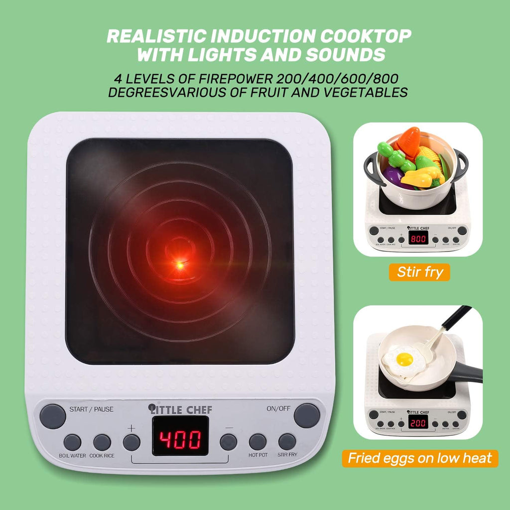 Pretend Play Kitchen Toy with Cookware Steam Pressure Pot and Electronic Induction Cooktop, Cooking Utensils, Toy