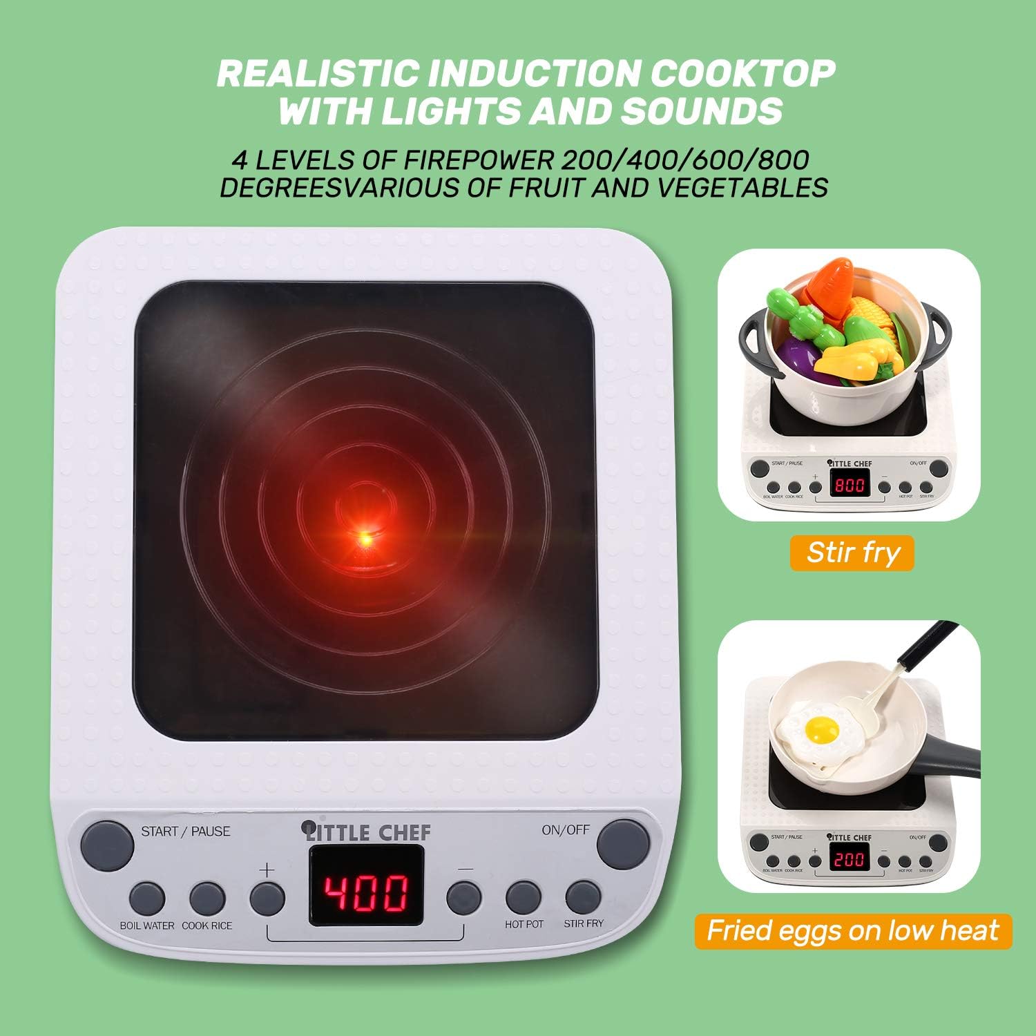 Pretend Play Kitchen Toy with Cookware Steam Pressure Pot and Electronic Induction Cooktop, Cooking Utensils, Toy