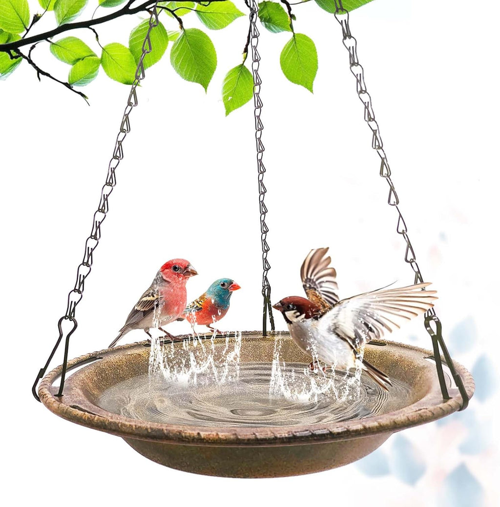 Hanging Bird Bath & Feeder Bowl, 12 in, Antique Bronze Look