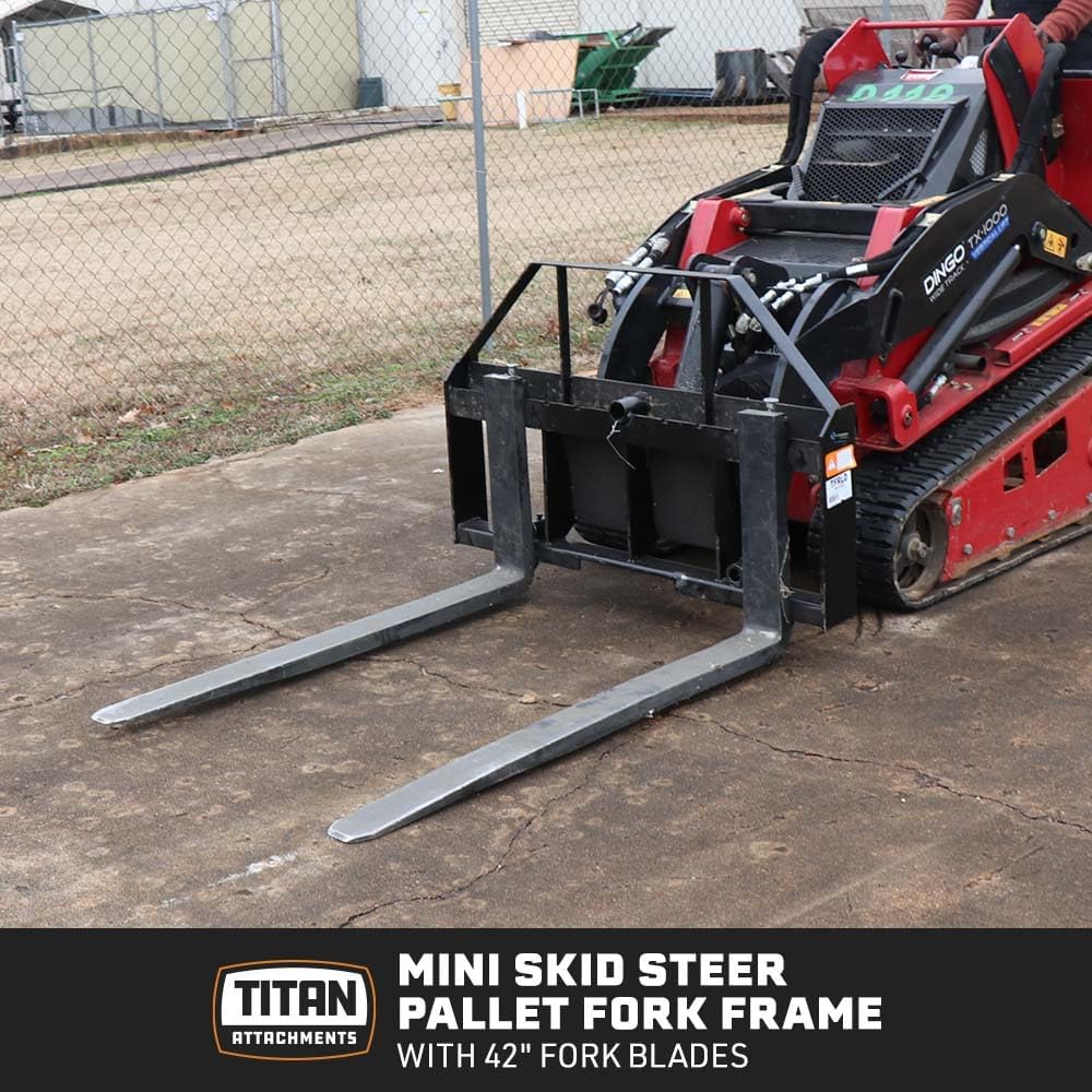 Mini Skid Steer Pallet Fork Frame, 42" Pallet Fork Blades, Universal SSQA Connection, Rated 4,000 LB, C2 Hay Spear &