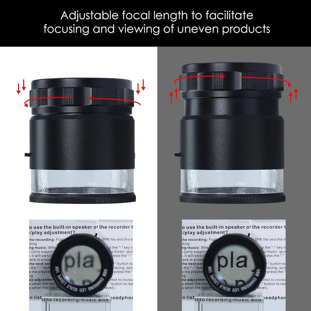 10X Rechargeable Jewelers Loupe Magnifier with LED Light & Detachable Reticle Scale, 25mm Field of View, Adjustable