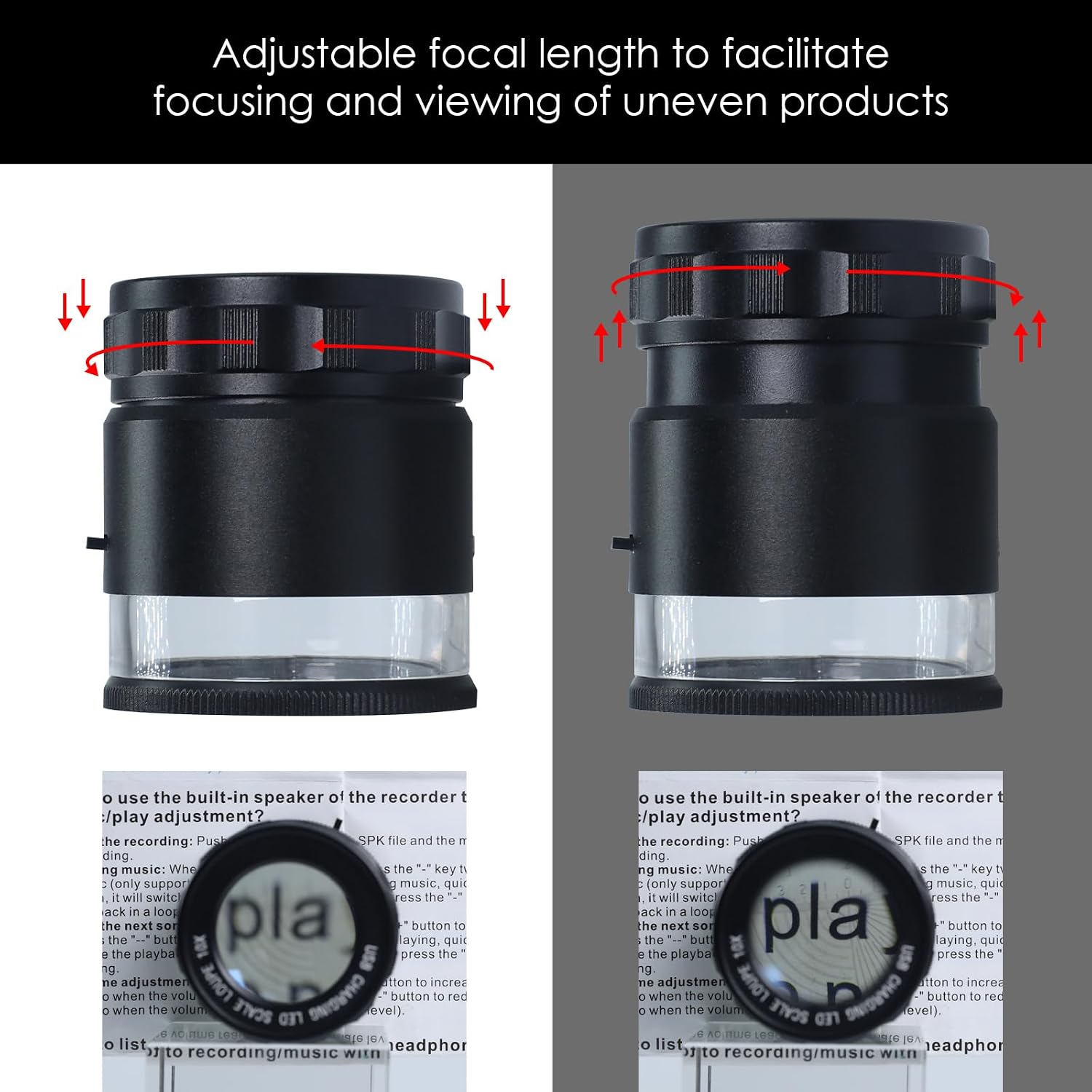 10X Rechargeable Jewelers Loupe Magnifier with LED Light & Detachable Reticle Scale, 25mm Field of View, Adjustable