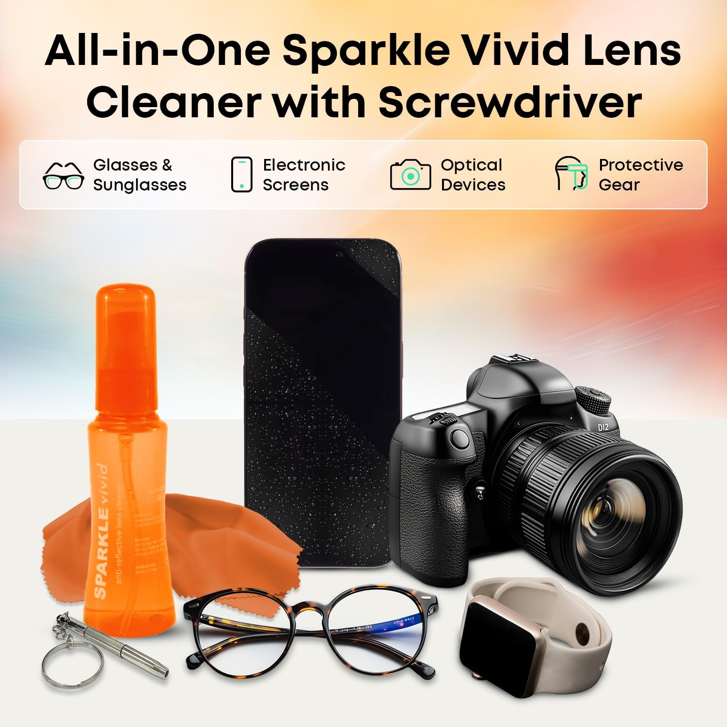Sparkle Vivid Anti-Reflective Safe Lens Cleaner & Repair Kit – (2) 2oz Glasses Cleaner Spray, (2) Microfiber Cloth &
