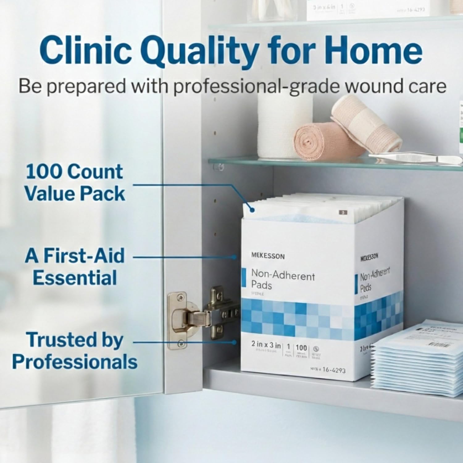 Non-Adherent Pads for Wounds, 2x3 Inch, 100 Count, Sterile Non-Stick Wound Dressing, Highly Absorbent, Painless