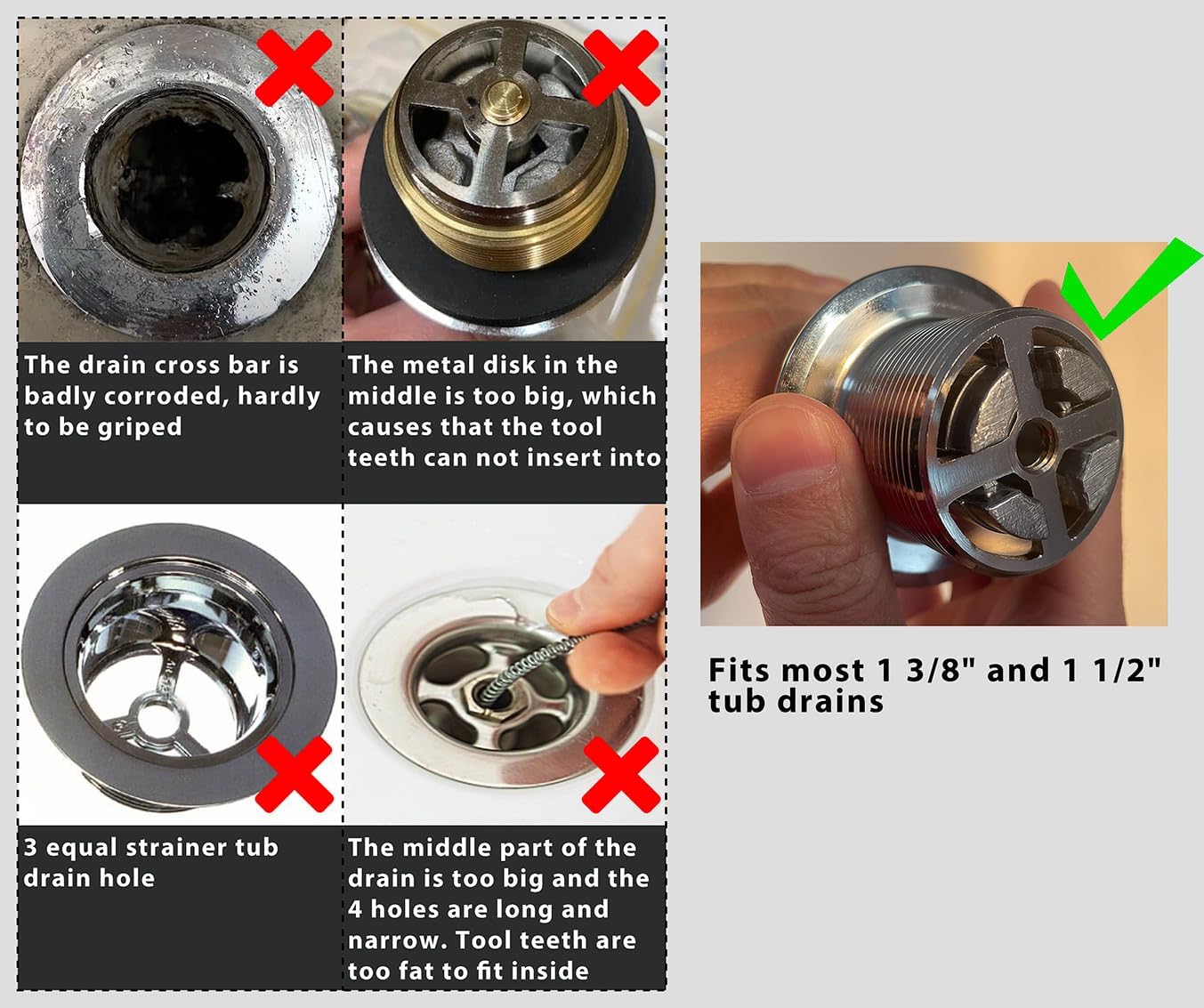 Tub Drain Remover Wrench Removal Tool Dual Ended Dumbell for Bath Drains Heavy Duty Aluminum