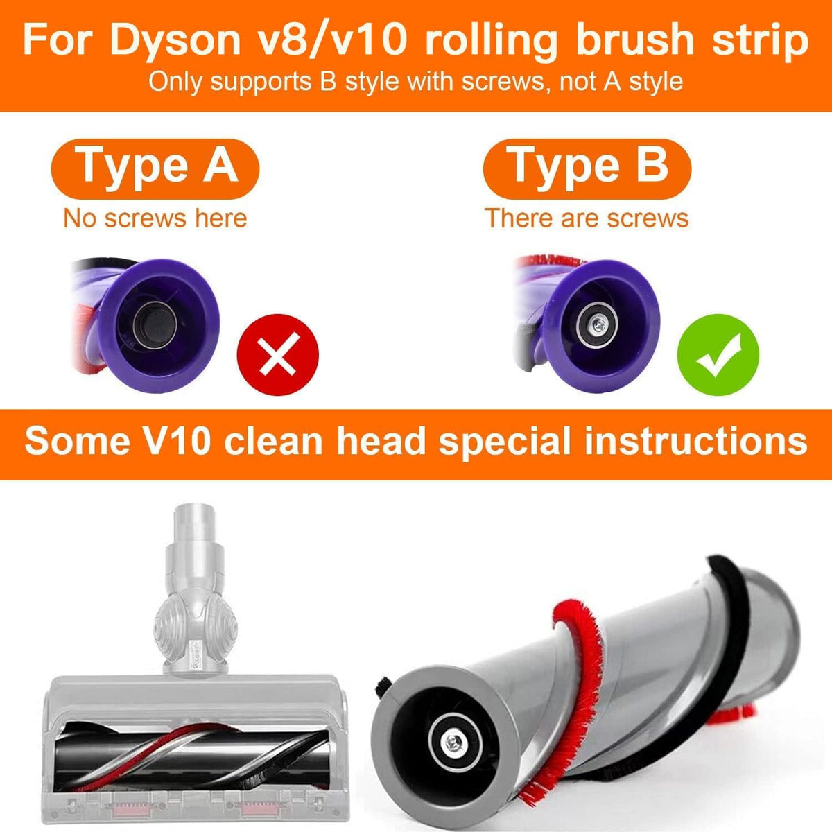 Fixbetter 4Pcs Replacement Rolling Brush Plush Strips For Dyson V8, V10 Vacuum Cleaner, Vacuum Cleaner Rolling Brush Strips with Screwdriver