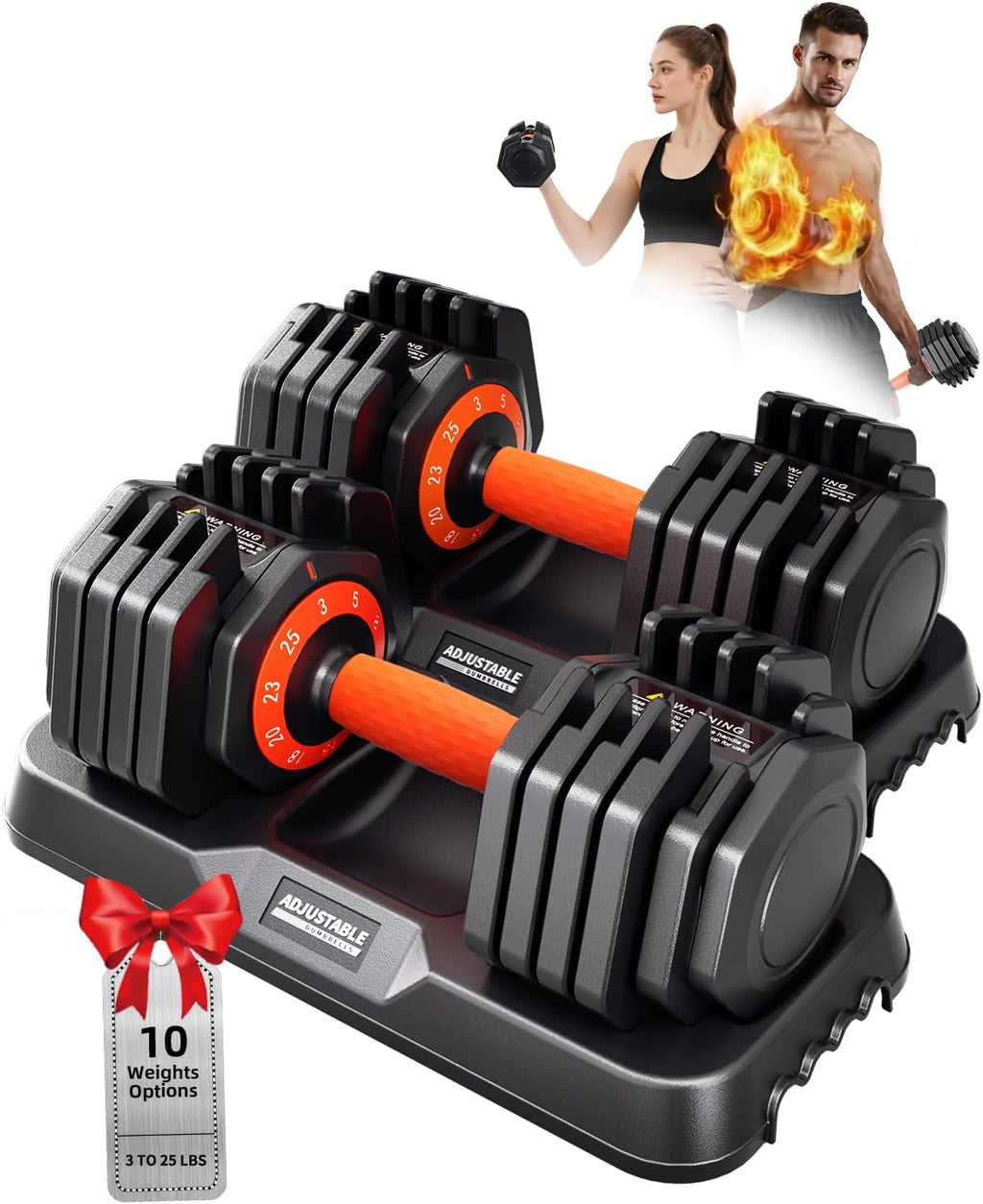 2026 Upgrade Adjustable Dumbbell Set 25lb/50lb, Small Increment in 3-6lb, 1 Hand Quick-Dial, 10-in-1 Adjustable