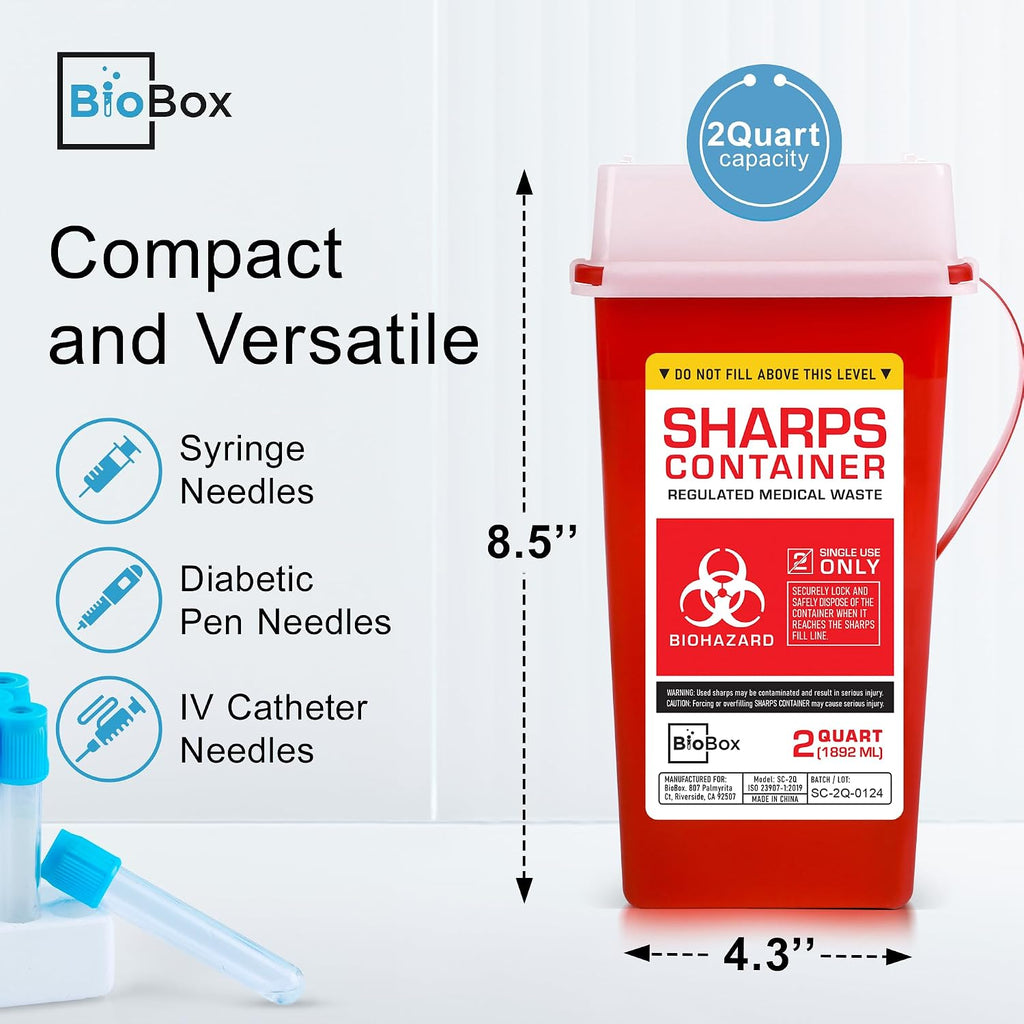 Sharps Container - Small Sharps Containers for Home Use, Travel & Disposal | 2 Quart (Pack of 1), Portable