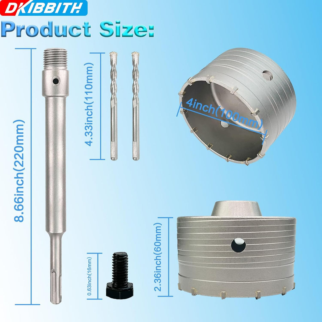 4" Concrete Hole Saw, 102mm Tungsten Steel Core Bit for Cinder Block, Brick, Rock, Plank Walls for Pipes or mini