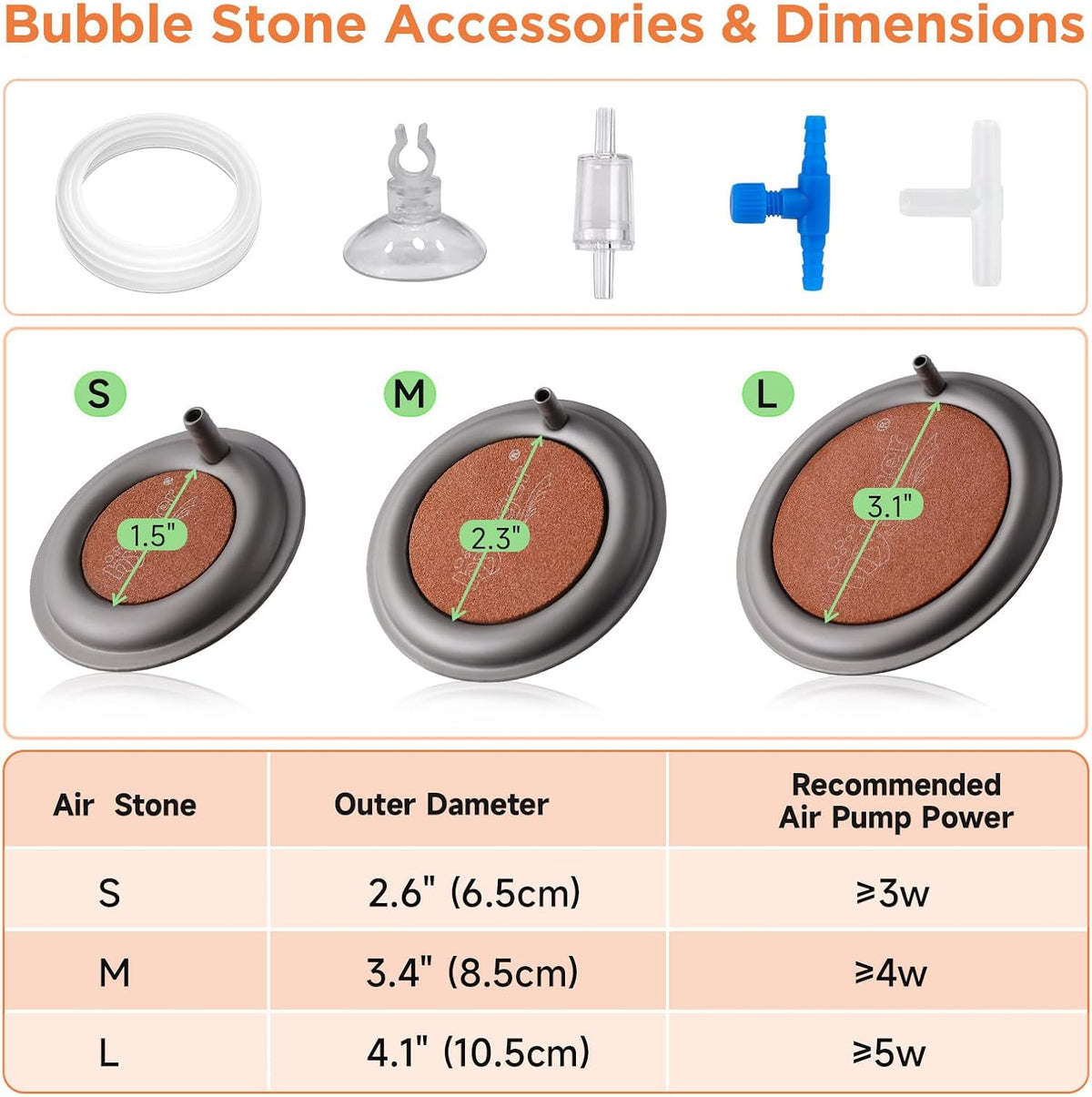 Aquarium Air Stone, 2.6 Inch Nano Air Stone Makes Super Tiny Bubbles, Ultra Quiet Dissolved Oxygen Diffuser Small